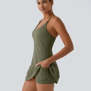 HALARA Plush Backless Active Dress - Easy Peezy - Size L - Olive Green